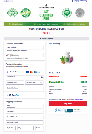 Claritox Pro Secured order page